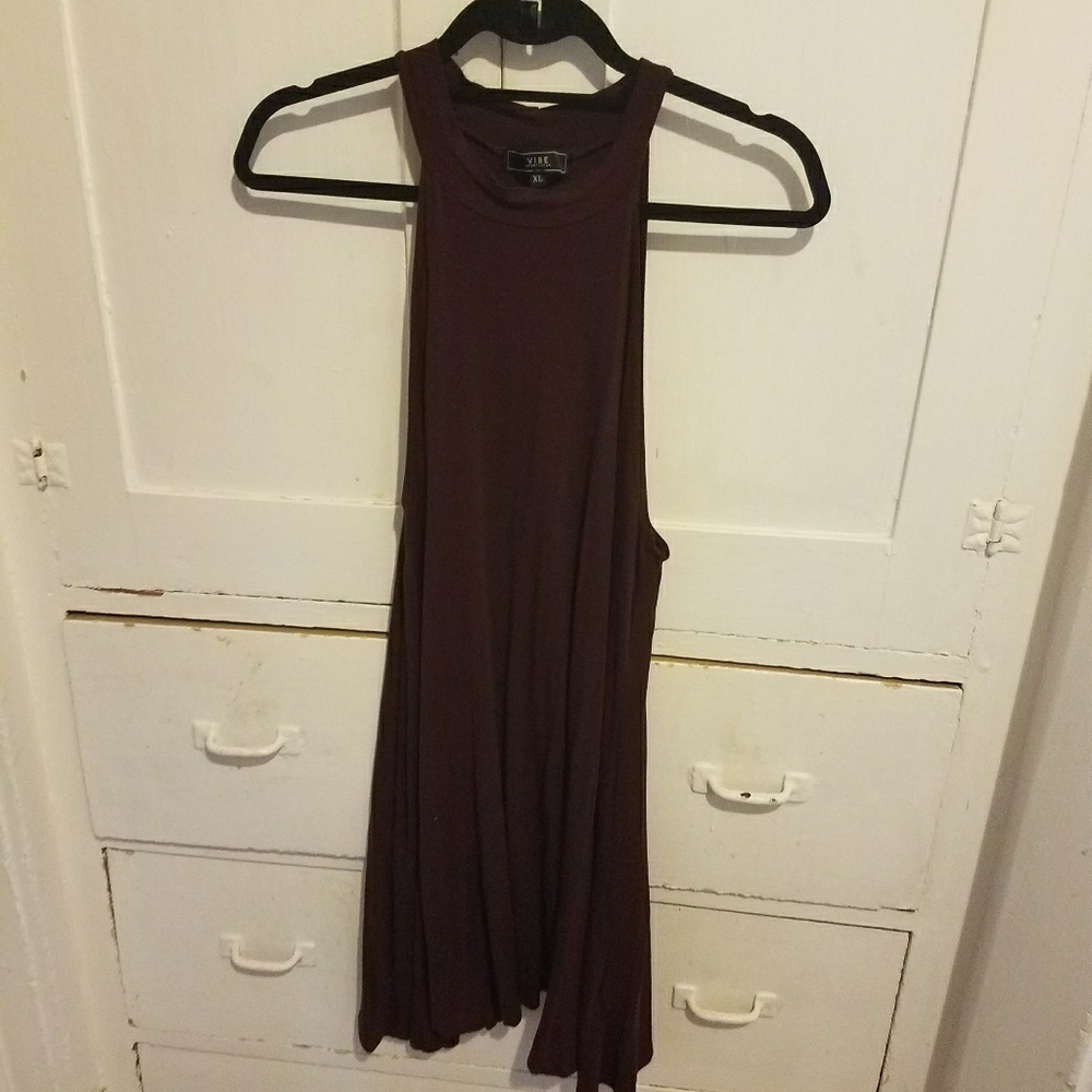 Maroon mock turtleneck sleeveless dress